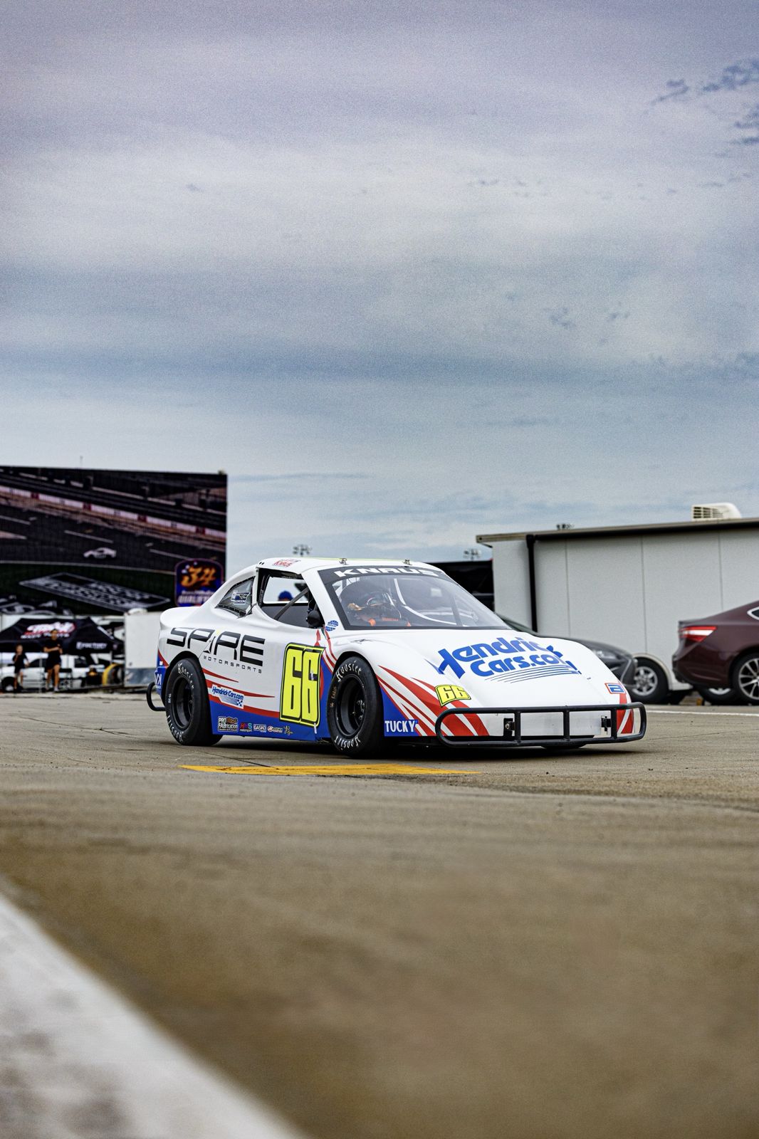 Kip's No. 66 Spire Motorsports Bandolero rolling out of the garage